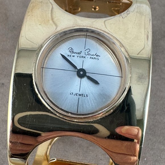 Vintage Marcel Boucher Round Hinged Cuff Bracelet Manual Winding Watch - Picture 2 of 10